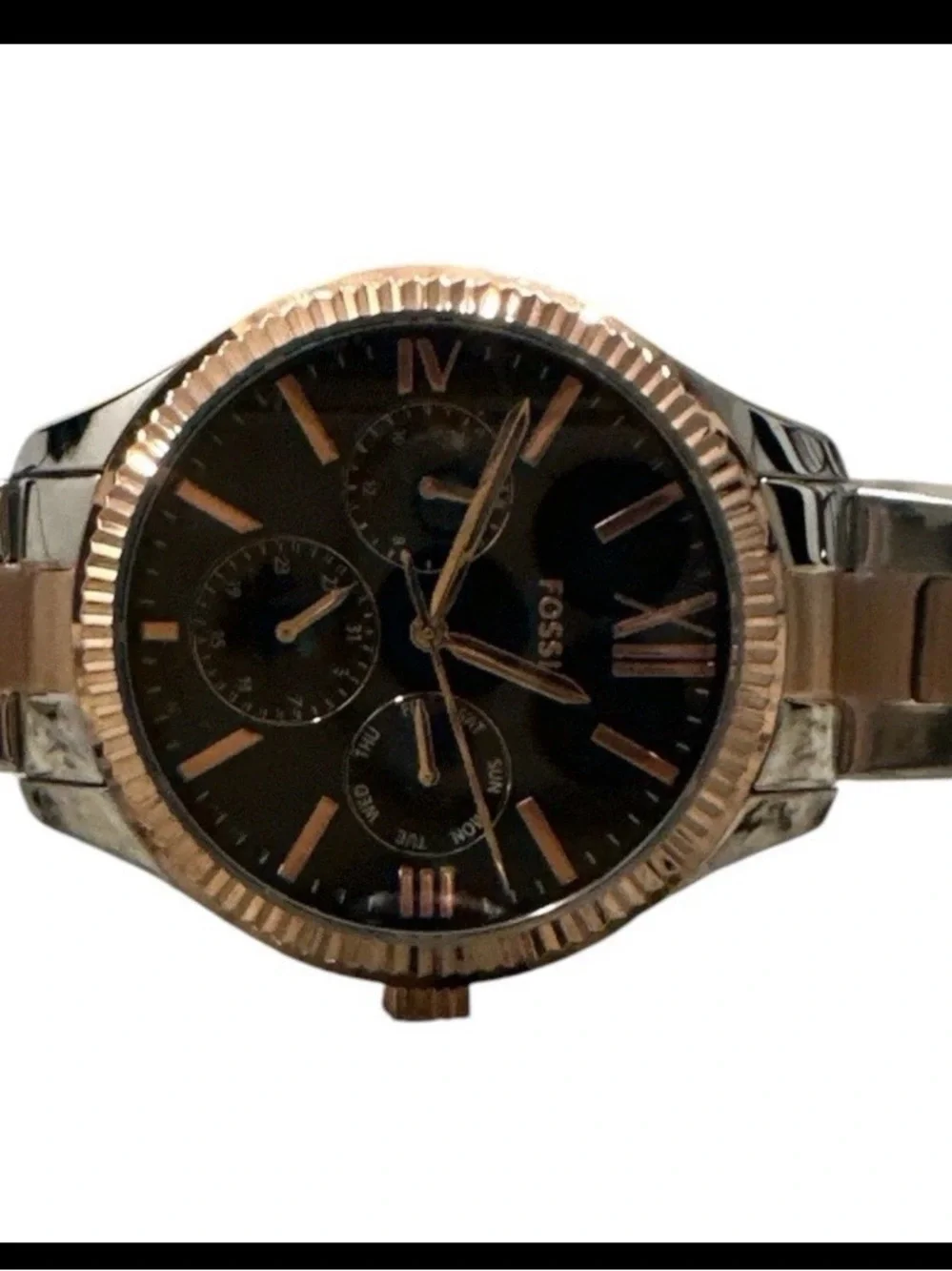 Fossil BQ7097 Men's Multifunction Watch Navy Dial  Gold Two-Tone Steel NEW